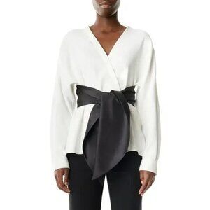 NWT Tibi Chalky Drape Dolman Sleeve Tie Waist Top Ivory Black Size 0